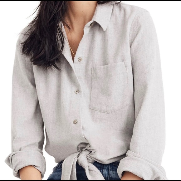 Madewell Flannel Front Tie Shirt, Grey Size M - Picture 5 of 6